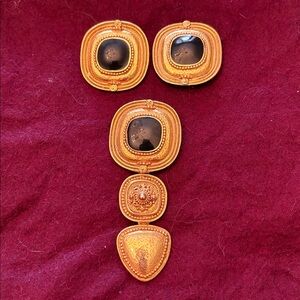 Elegant Gold and Black Earrings & Brooch Set